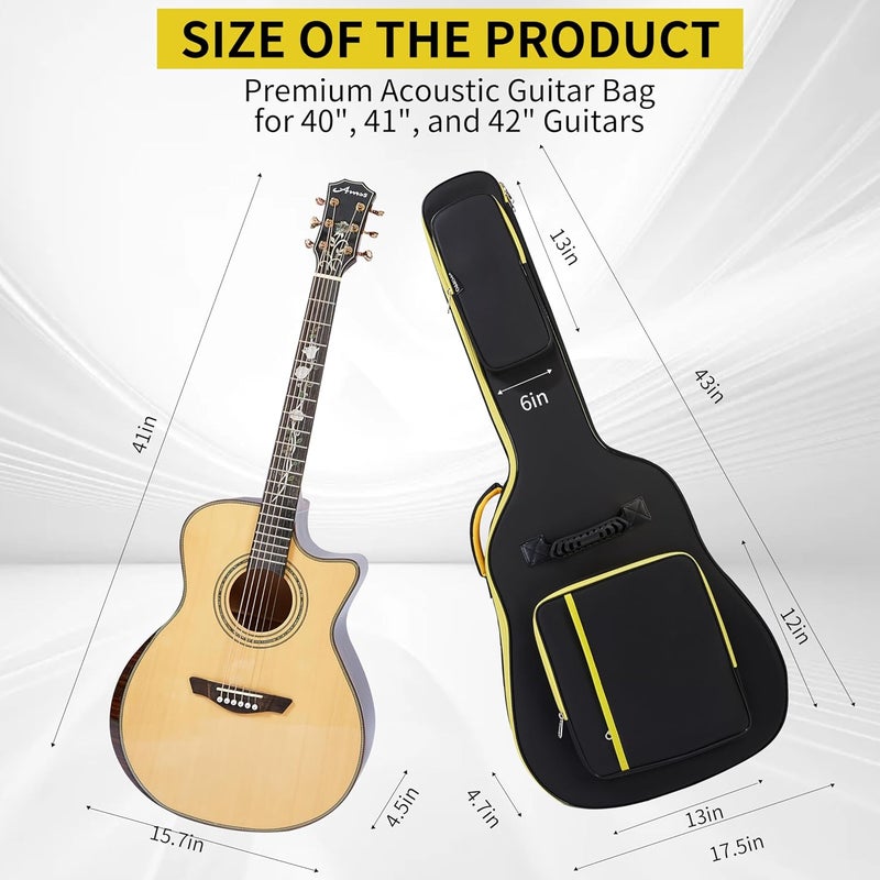 PPOPPO 40/41/42" Acoustic Guitar Gig Bag (Fits 12 String & Dreadnought Guitars), 0.35" Thick Padded, 600D Waterproof Soft Guitar Backpack Case, 3 Pockets, Neck Fixed Strap & Adjustable Shoulder Straps - Image 2